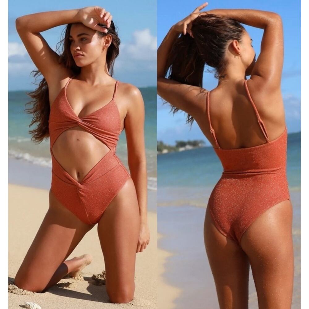 Beach Riot Aviva One Piece Metallic Terra Cotta Cutout Swimsuit S NWT